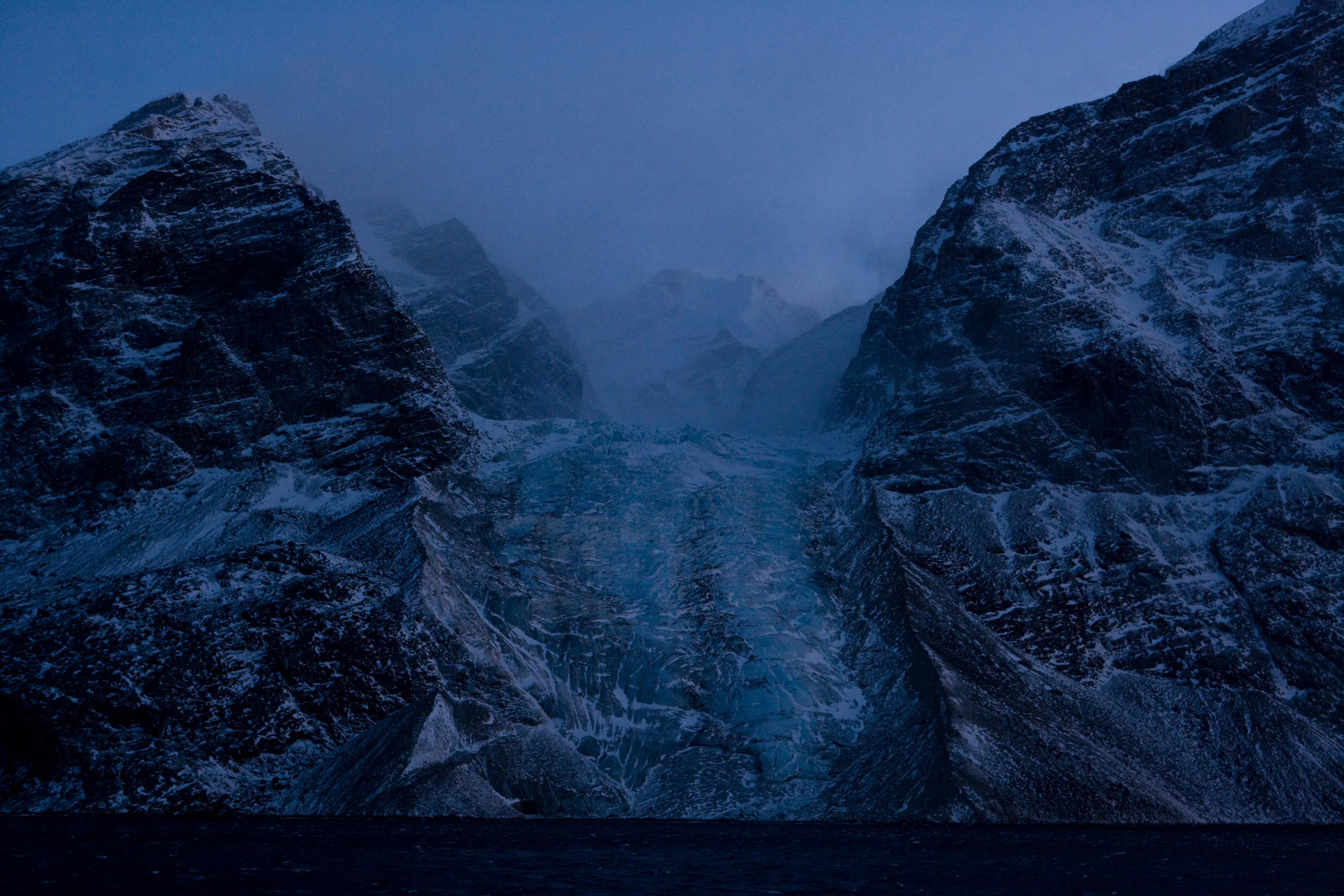 glacier front at night