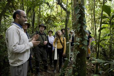 group surrounded by lush vegetation in the Amazon