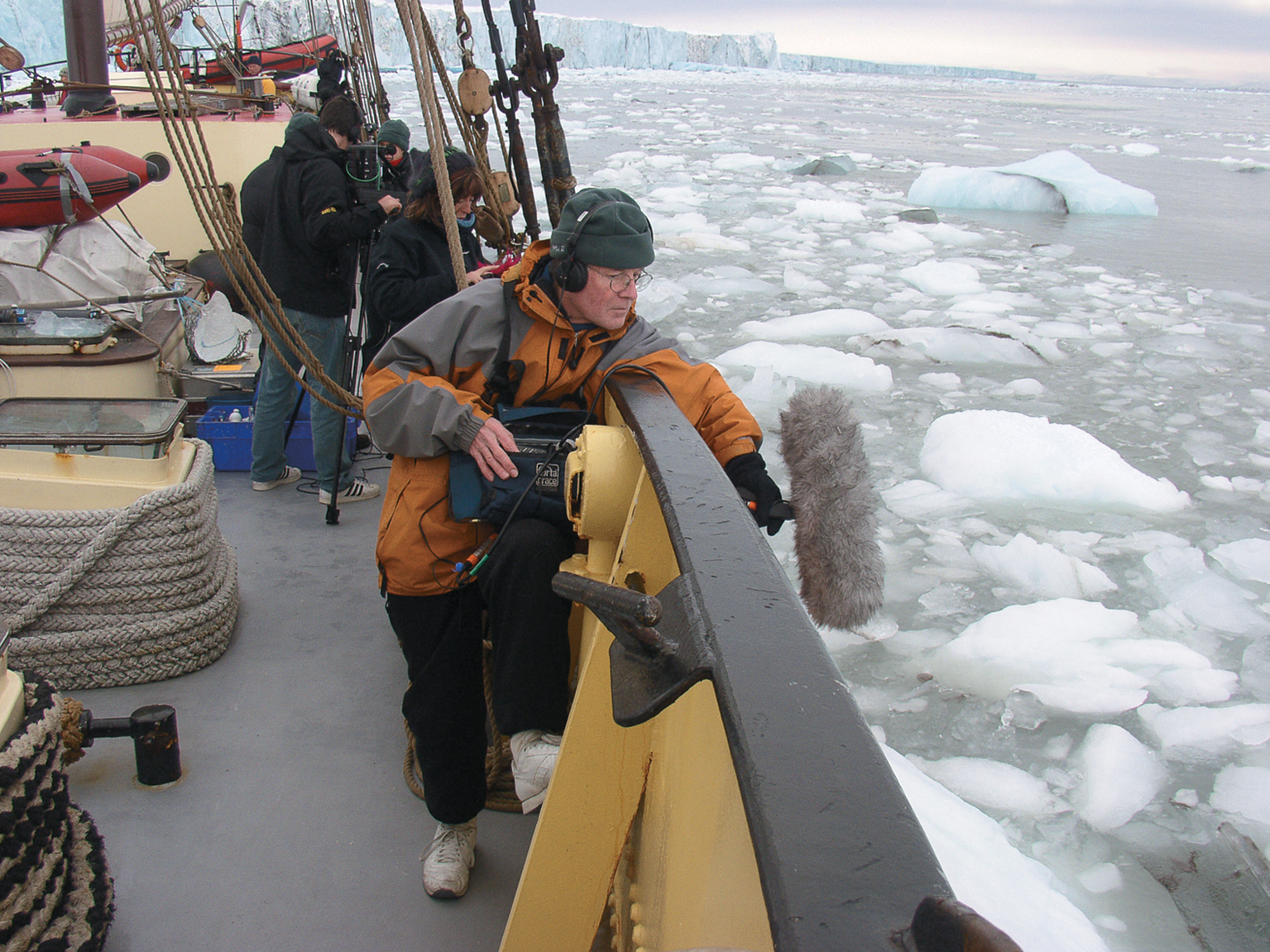 recording sound on a boat in the Arctic