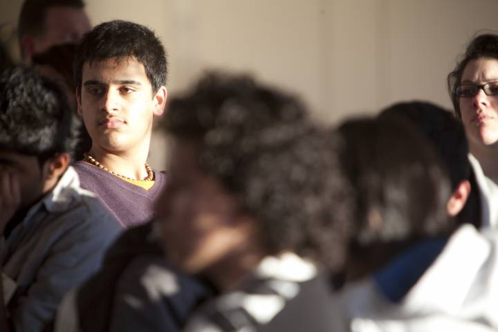 young people listening during a climate workshop