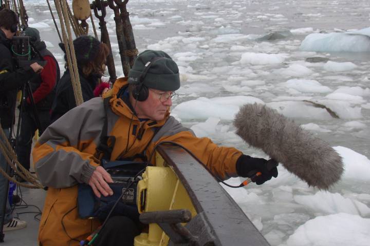 recording sound on a boat in the Arctic